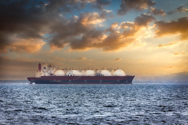 An LNG tanker at sunset.