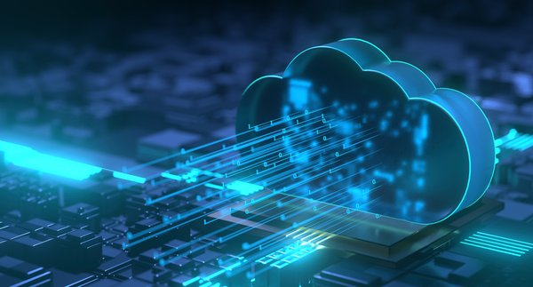 Digital rendering of a cloud on top of circuit boards.